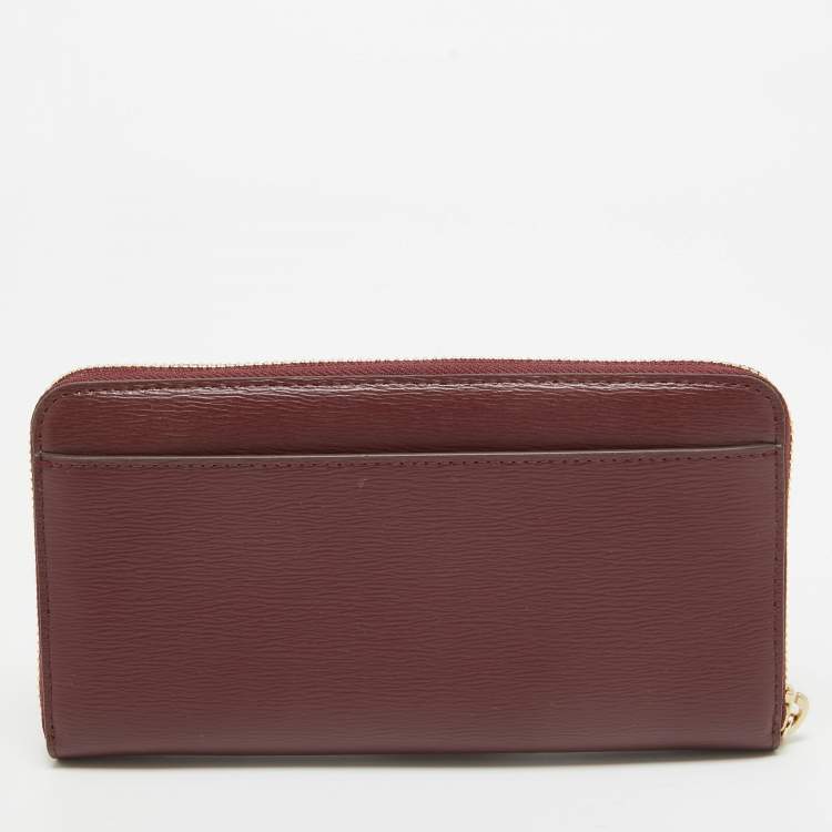 Pre Owned DKNY Burgundy Leather Bryant Zip Continental Wallet