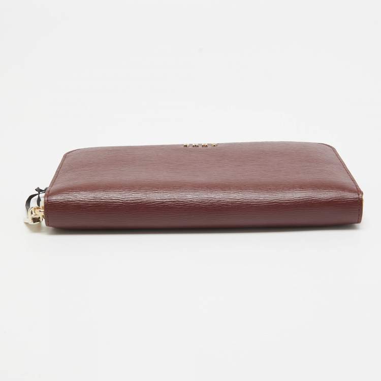 Pre Owned DKNY Burgundy Leather Bryant Zip Continental Wallet