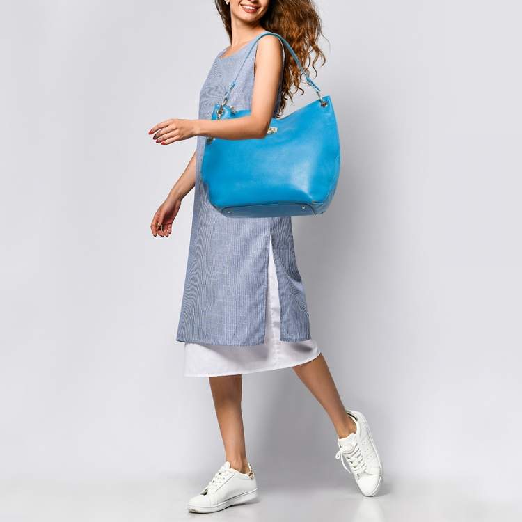 Pre Owned DKNY Blue Leather Hobo