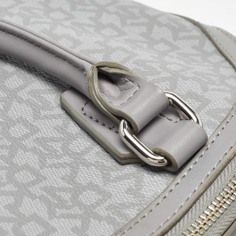 Pre Owned DKNY Grey Signature Coated Canvas and Leather Dome Satchel