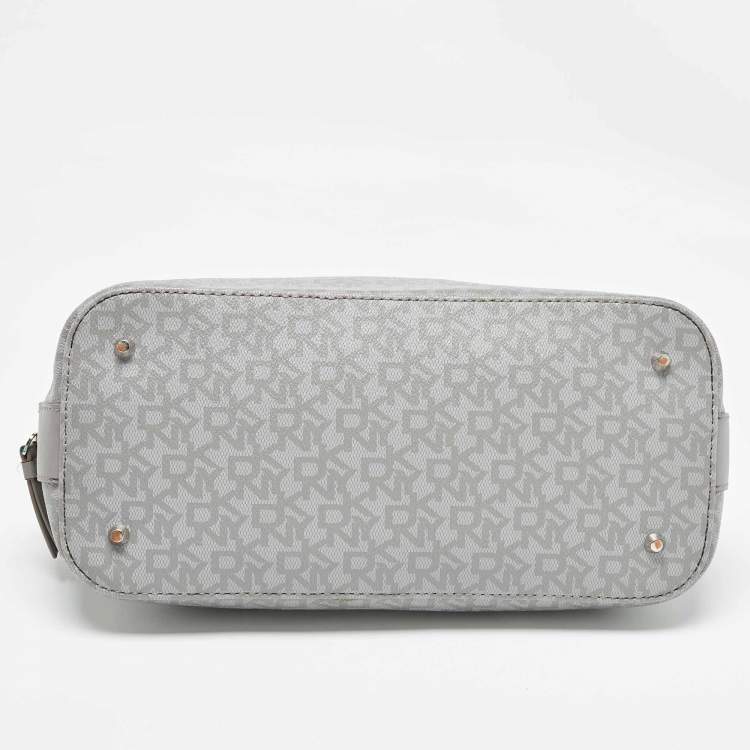 Pre Owned DKNY Grey Signature Coated Canvas and Leather Dome Satchel