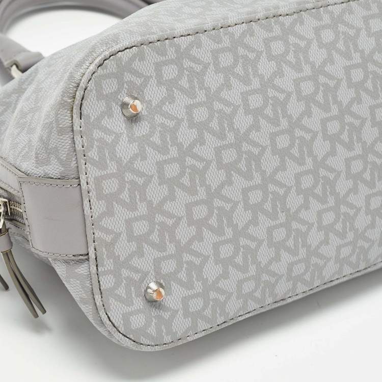 Pre Owned DKNY Grey Signature Coated Canvas and Leather Dome Satchel