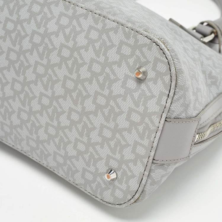 Pre Owned DKNY Grey Signature Coated Canvas and Leather Dome Satchel