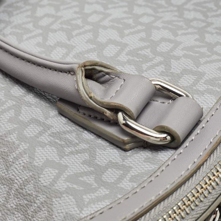 Pre Owned DKNY Grey Signature Coated Canvas and Leather Dome Satchel