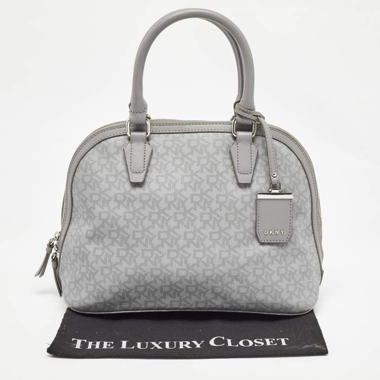 Pre Owned DKNY Grey Signature Coated Canvas and Leather Dome Satchel
