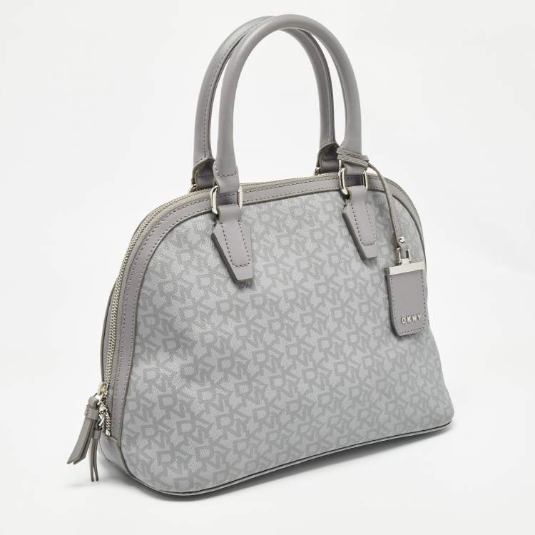 Pre Owned DKNY Grey Signature Coated Canvas and Leather Dome Satchel