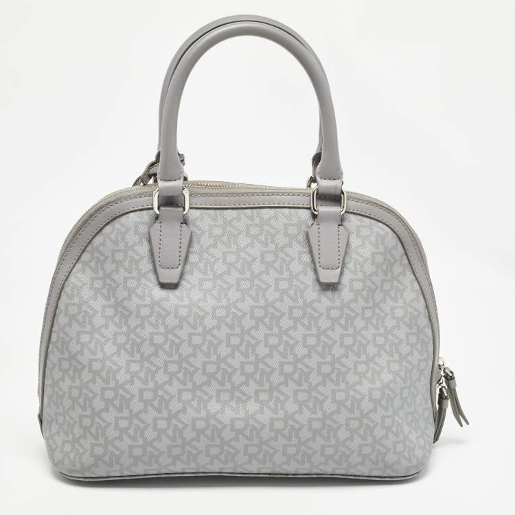 Pre Owned DKNY Grey Signature Coated Canvas and Leather Dome Satchel