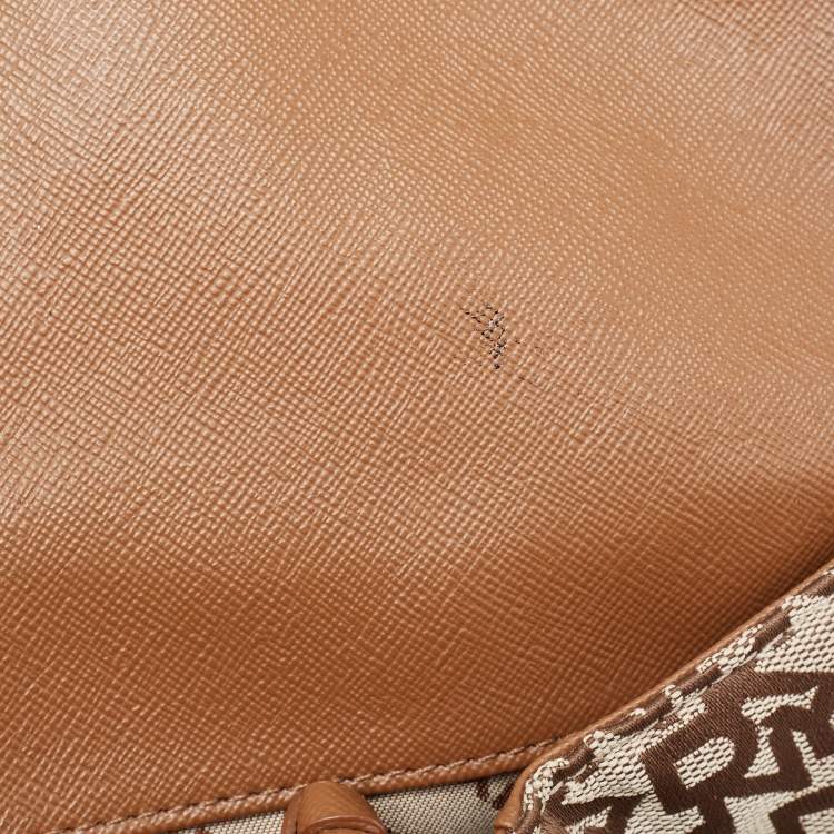 مملوكة مسبقًا DKNY Burgundy/Beige Monogram Canvas and Croc Embossed Leather Turnlock Flap Tote