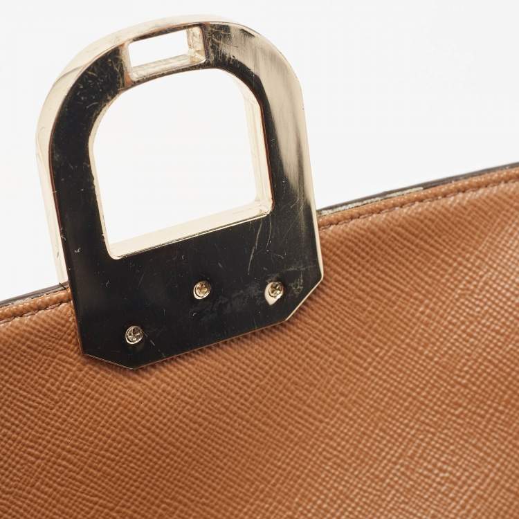 مملوكة مسبقًا DKNY Burgundy/Beige Monogram Canvas and Croc Embossed Leather Turnlock Flap Tote