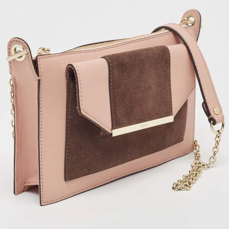 Pre Owned DKNY Pink/Brown Leather and Suede Bryant Park Saffia Chain Bag