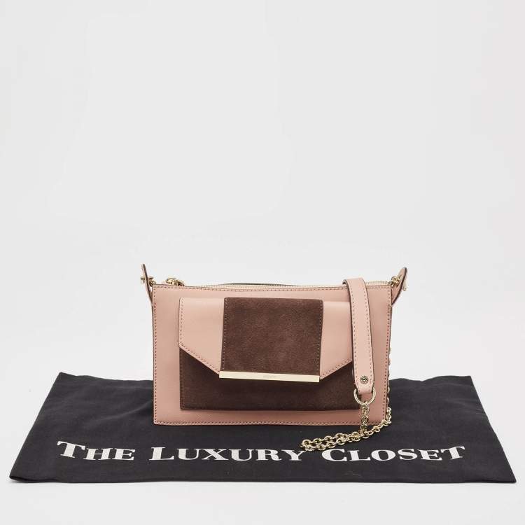 Pre Owned DKNY Pink/Brown Leather and Suede Bryant Park Saffia Chain Bag