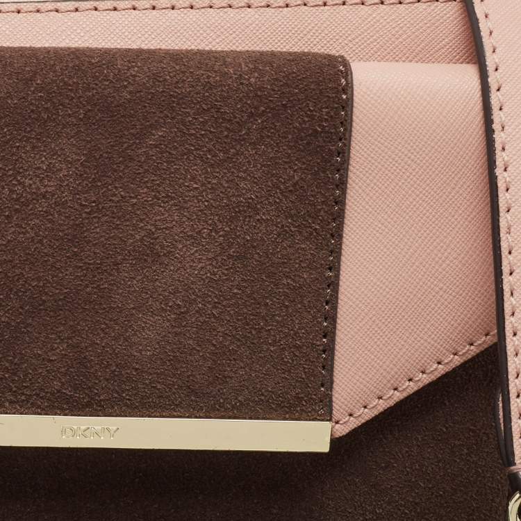 Pre Owned DKNY Pink/Brown Leather and Suede Bryant Park Saffia Chain Bag