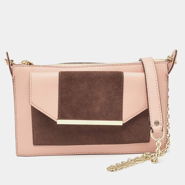 Pre Owned DKNY Pink/Brown Leather and Suede Bryant Park Saffia Chain Bag