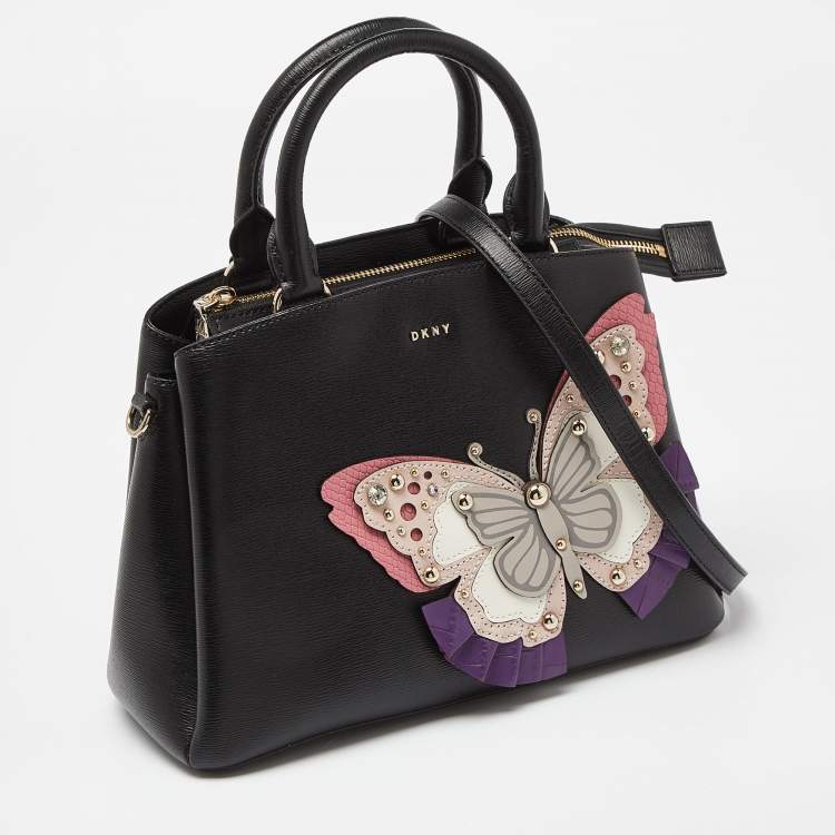 Pre Owned DKNY Black Leather Butterfly Embellished Paige Satchel