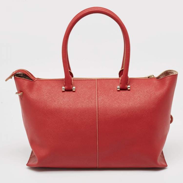 Pre Owned DKNY Red Leather Bryant Park Top Zip Tote