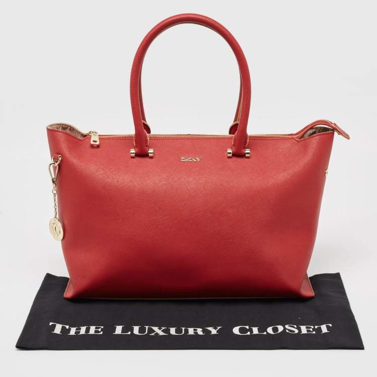 Pre Owned DKNY Red Leather Bryant Park Top Zip Tote