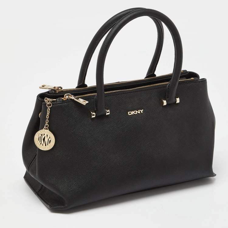 Pre Owned DKNY Black Saffiano Leather Bryant Park Zip Tote