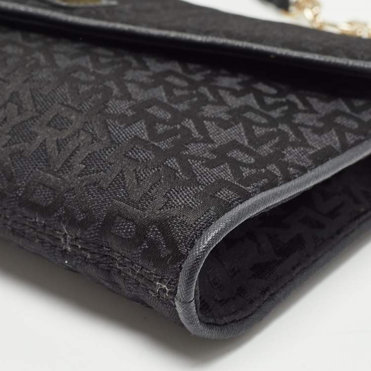 Pre Owned Dkny Black Monogram Canvas and Leather Envelope Flap Shoulder Bag