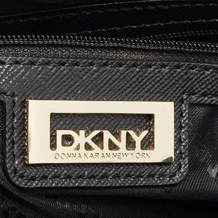Pre Owned Dkny Black Monogram Canvas and Leather Envelope Flap Shoulder Bag