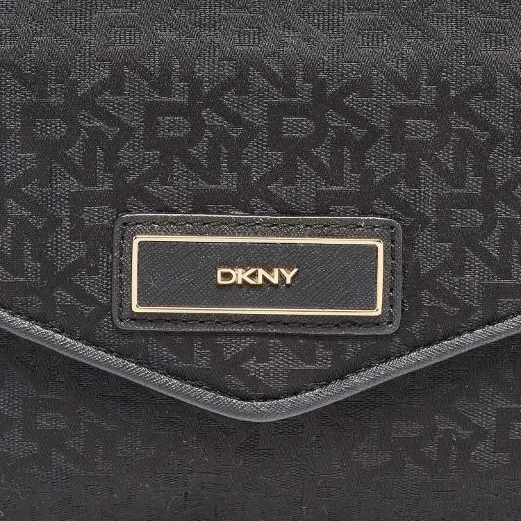 Pre Owned Dkny Black Monogram Canvas and Leather Envelope Flap Shoulder Bag