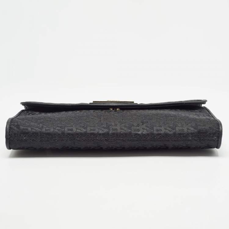 Pre Owned Dkny Black Monogram Canvas and Leather Envelope Flap Shoulder Bag