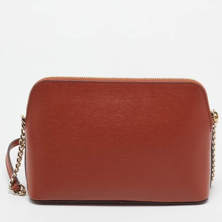 Pre Owned DKNY Brown Leather Dome Crossbody Bag