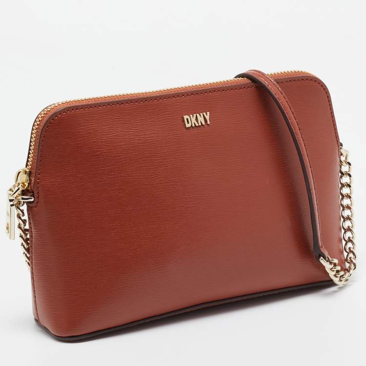 Pre Owned DKNY Brown Leather Dome Crossbody Bag