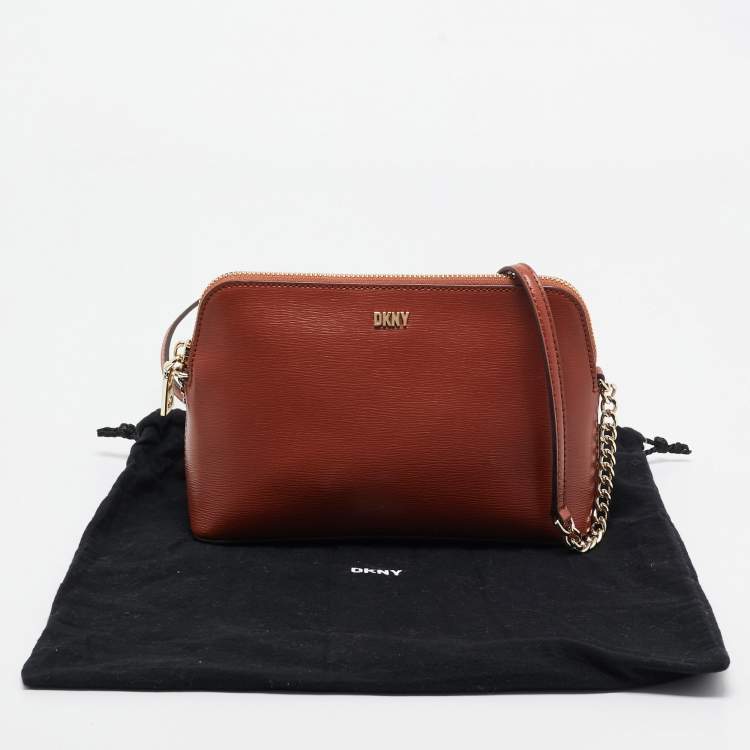 Pre Owned DKNY Brown Leather Dome Crossbody Bag
