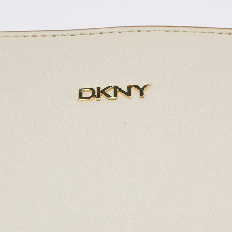 Pre Owned DKNY Ivory Leather Top Zip Chain Tote