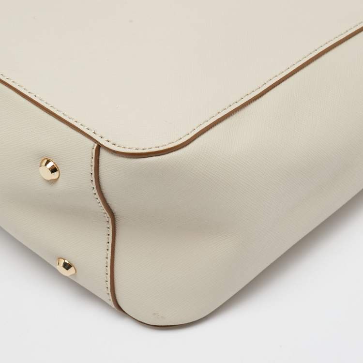 Pre Owned DKNY Ivory Leather Top Zip Chain Tote