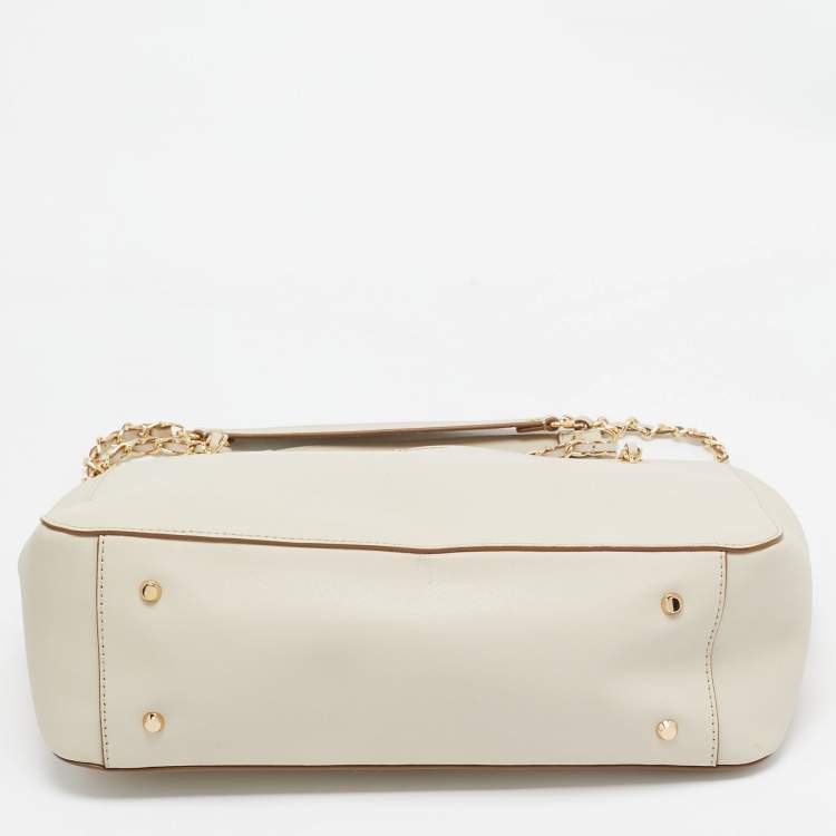 Pre Owned DKNY Ivory Leather Top Zip Chain Tote