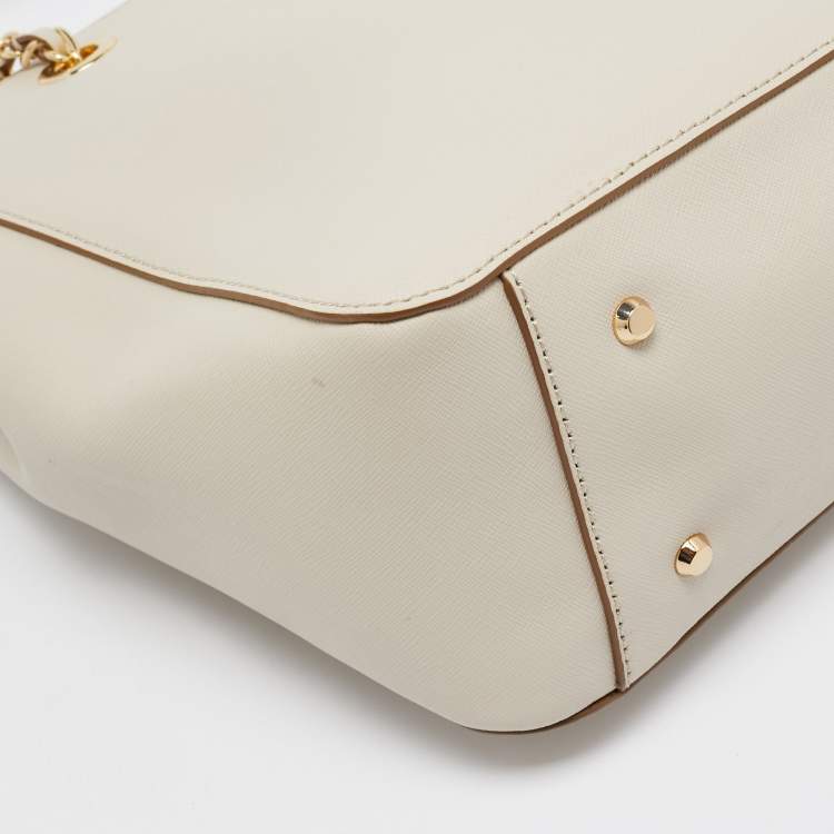 Pre Owned DKNY Ivory Leather Top Zip Chain Tote