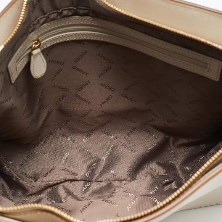 Pre Owned DKNY Ivory Leather Top Zip Chain Tote