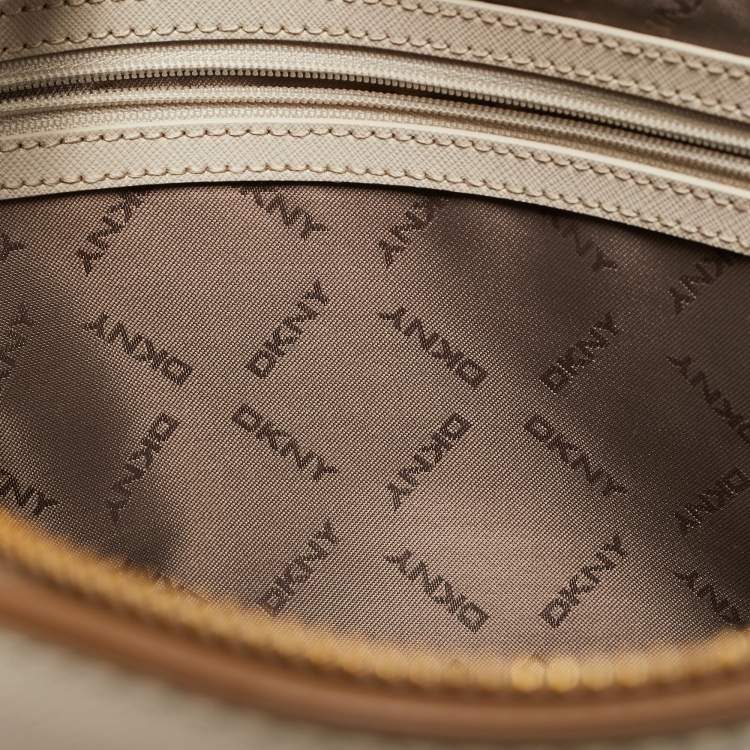Pre Owned DKNY Ivory Leather Top Zip Chain Tote