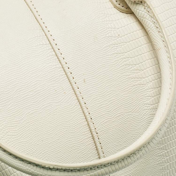 Pre Owned DKNY Off White Lizard Embossed Leather Top Zip Tote
