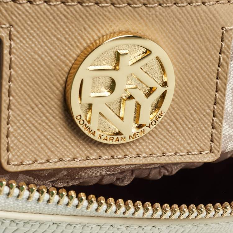 Pre Owned DKNY Off White Lizard Embossed Leather Top Zip Tote