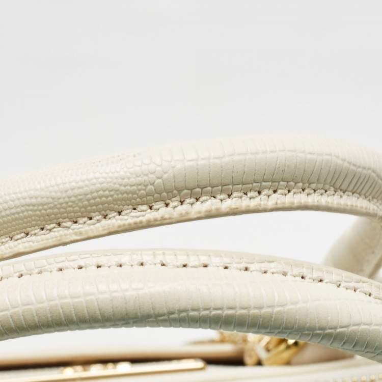 Pre Owned DKNY Off White Lizard Embossed Leather Top Zip Tote