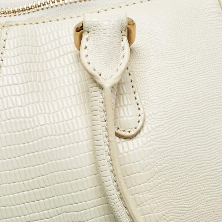Pre Owned DKNY Off White Lizard Embossed Leather Top Zip Tote