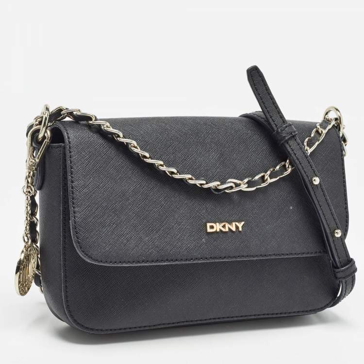 مملوكة مسبقًا Dkny Black Leather Bryant Park Flap Shoulder Bag