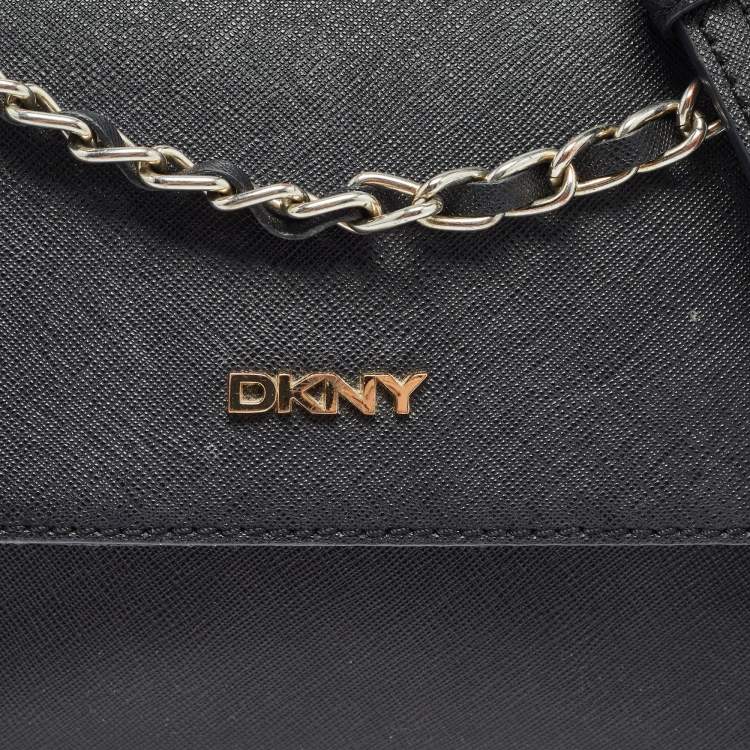 مملوكة مسبقًا Dkny Black Leather Bryant Park Flap Shoulder Bag