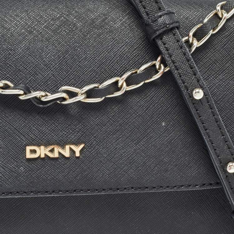 مملوكة مسبقًا Dkny Black Leather Bryant Park Flap Shoulder Bag