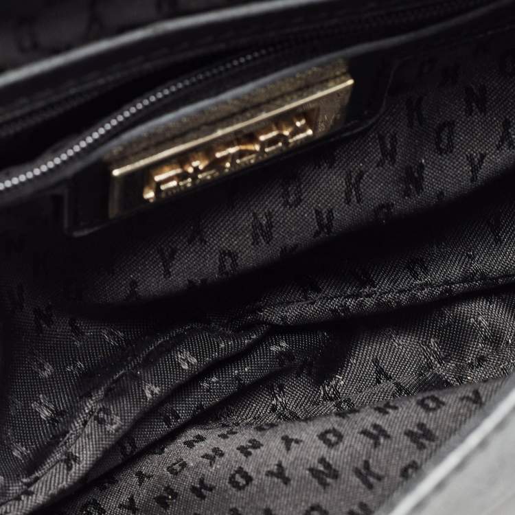 مملوكة مسبقًا Dkny Black Leather Bryant Park Flap Shoulder Bag