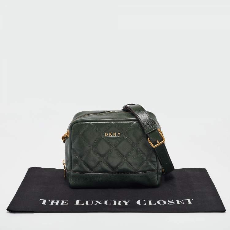 Pre Owned Dkny Green Quilted Glossy Leather Sofia Crossbody Bag
