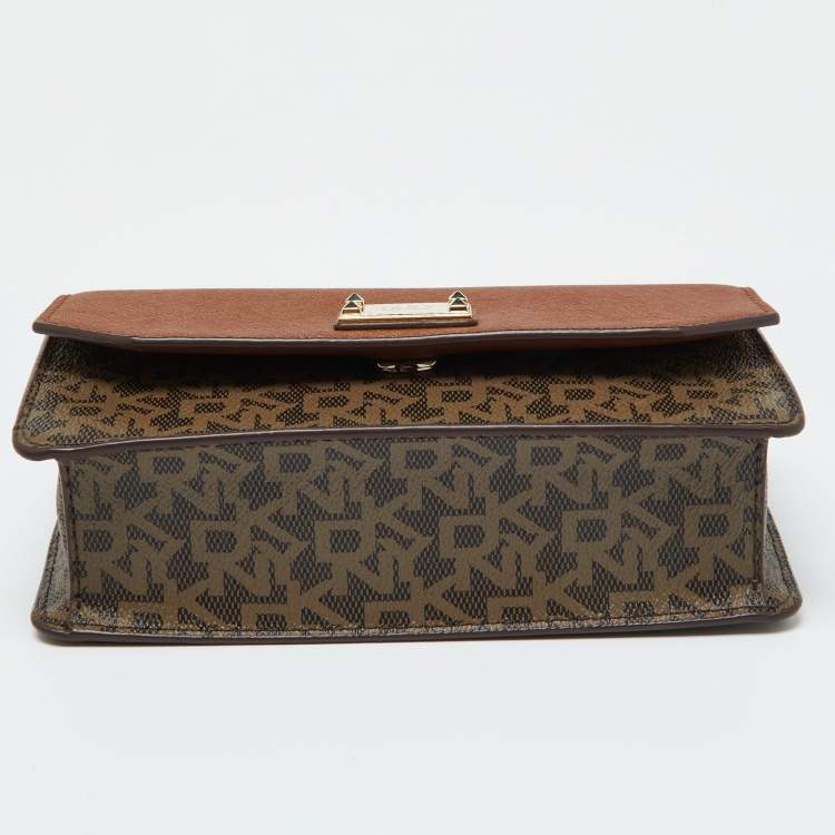 مملوكة مسبقًا DKNY Brown Signature Coated Canvas and Leather Top Handle Bag