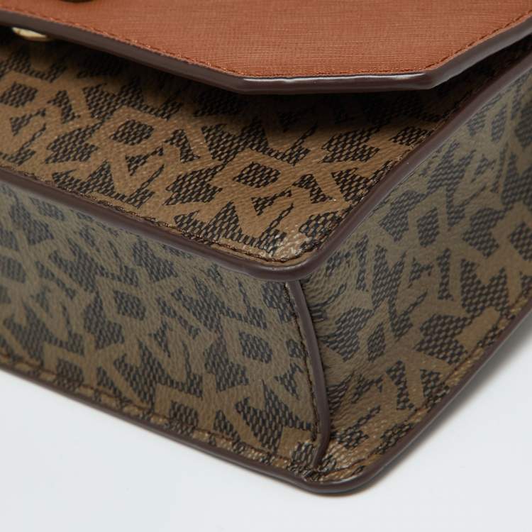 مملوكة مسبقًا DKNY Brown Signature Coated Canvas and Leather Top Handle Bag