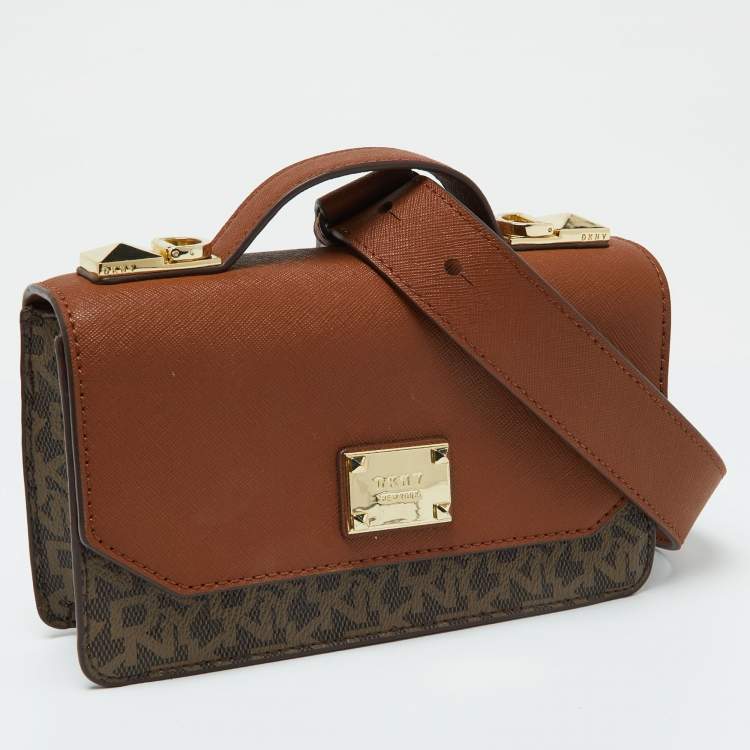 مملوكة مسبقًا DKNY Brown Signature Coated Canvas and Leather Top Handle Bag