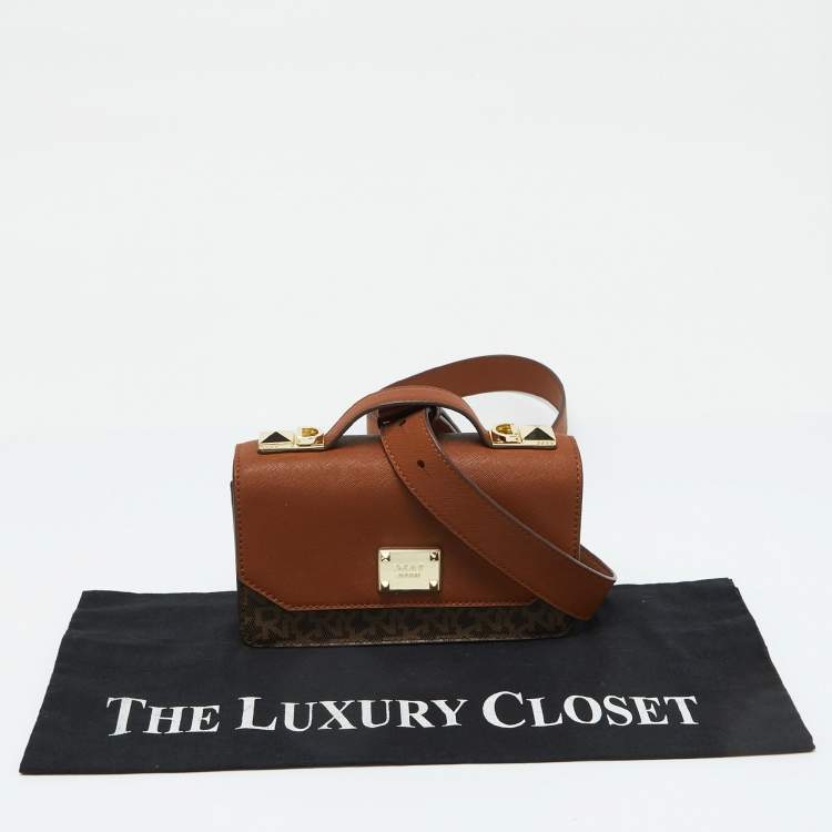 مملوكة مسبقًا DKNY Brown Signature Coated Canvas and Leather Top Handle Bag