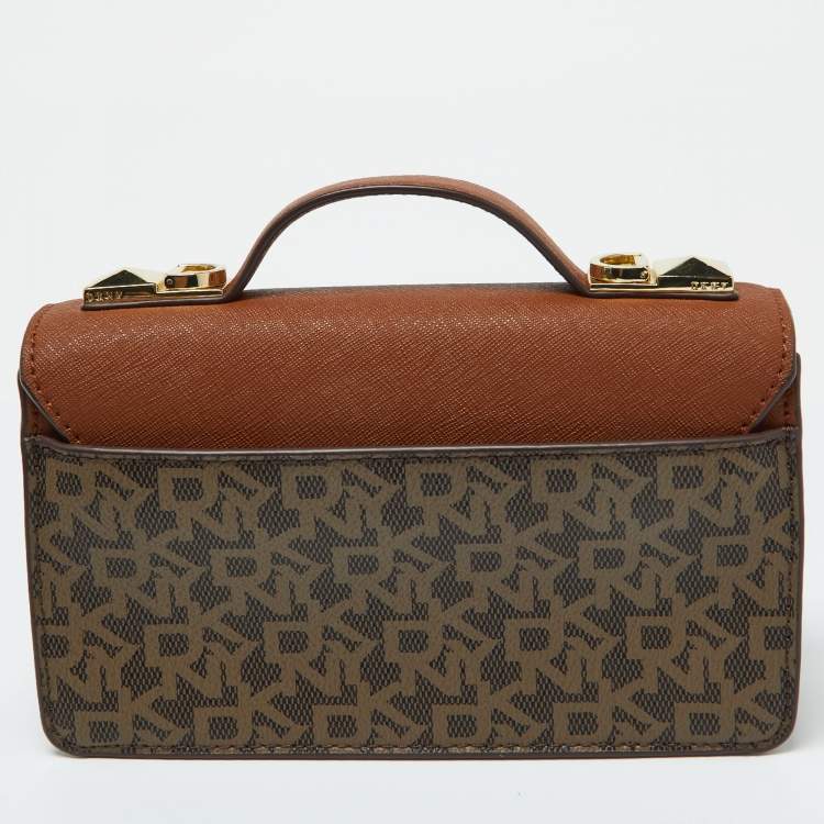 مملوكة مسبقًا DKNY Brown Signature Coated Canvas and Leather Top Handle Bag