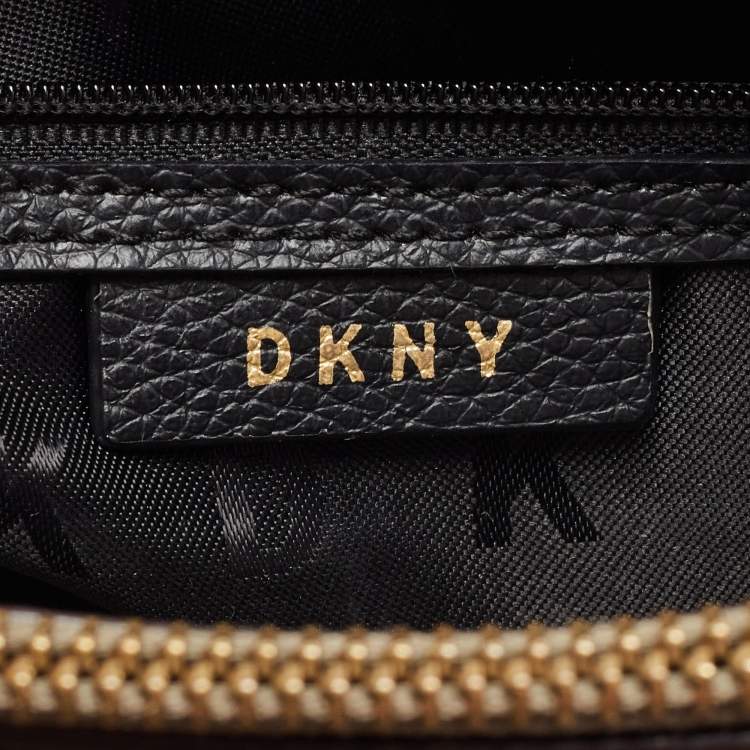 Pre Owned DKNY Grey/Beige Signature Coated Canvas and Leather Padlock Charm Tote