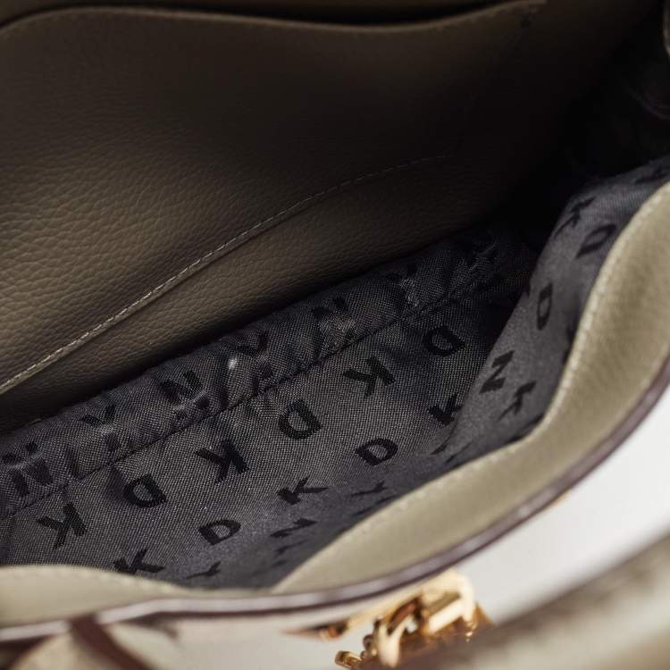 Pre Owned DKNY Grey/Beige Signature Coated Canvas and Leather Padlock Charm Tote